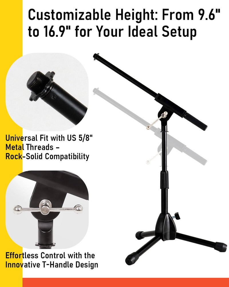 Stage Rocker Foldable Tripod Low-Profile Mic Boom Stand - Height Extending from 9.6'' to 16.9'', w/Adjustable Telescoping Arm Up to 9'', Lightweight/Convenient, Black, Powered by Hamilton(SR610121B) - Image 5